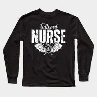 Tattooed Nurse with Bat & Skull Long Sleeve T-Shirt